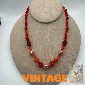Vintage Orange Acrylic Bead Necklace